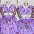 Lavender Semi-Stitched Embroidered Net Lehenga Choli Set – Timeless Beauty in Every Thread