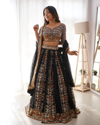Black Party Wear Lehenga Choli in Georgette – Embellished with Sequin Embroidery Semi-Stitched