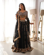Black Party Wear Lehenga Choli in Georgette – Embellished with Sequin Embroidery Semi-Stitched