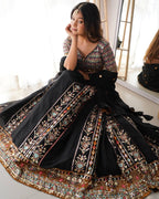 Black Party Wear Lehenga Choli in Georgette – Embellished with Sequin Embroidery Semi-Stitched