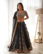 Black Party Wear Lehenga Choli in Georgette – Embellished with Sequin Embroidery Semi-Stitched