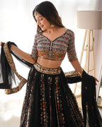 Black Party Wear Lehenga Choli in Georgette – Embellished with Sequin Embroidery Semi-Stitched