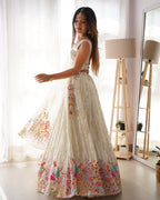 White Semi-Stitched Faux Georgette Party Wear Lehenga Choli with Sequin Detailing – Elegant & Glamorous Look