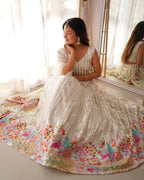 White Semi-Stitched Faux Georgette Party Wear Lehenga Choli with Sequin Detailing – Elegant & Glamorous Look