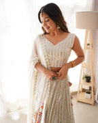 White Semi-Stitched Faux Georgette Party Wear Lehenga Choli with Sequin Detailing – Elegant & Glamorous Look