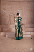 Floral Patterned Green Art Silk Saree with Matching Blouse