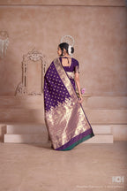 Floral Patterned Wine Art Silk Saree with Matching Blouse