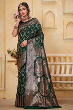 Green Art Silk Saree for Women with Ethnic Prints and Blouse