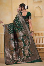 Green Art Silk Saree for Women with Ethnic Prints and Blouse