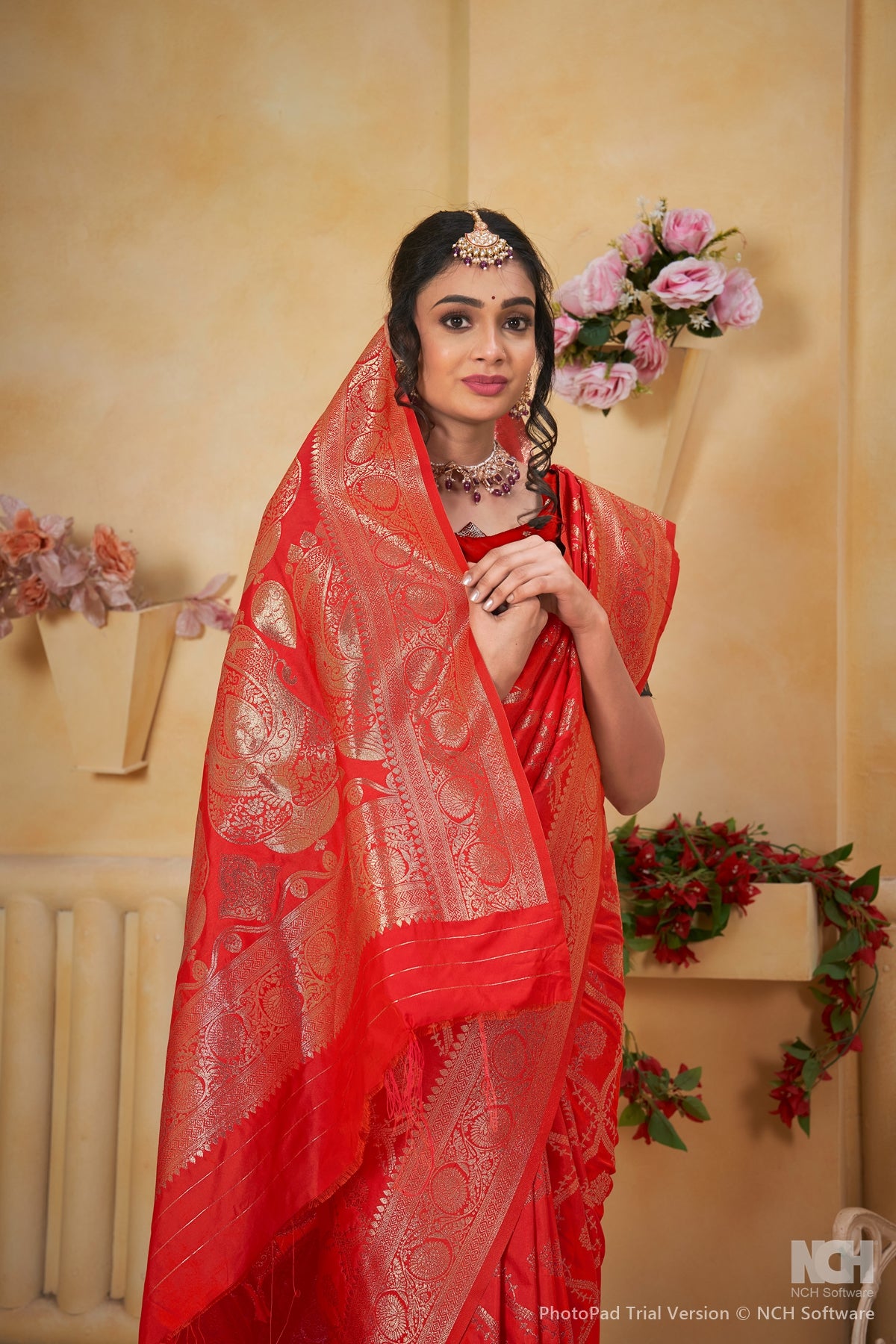 Pink Art Silk Saree for Women with Ethnic Prints and Blouse