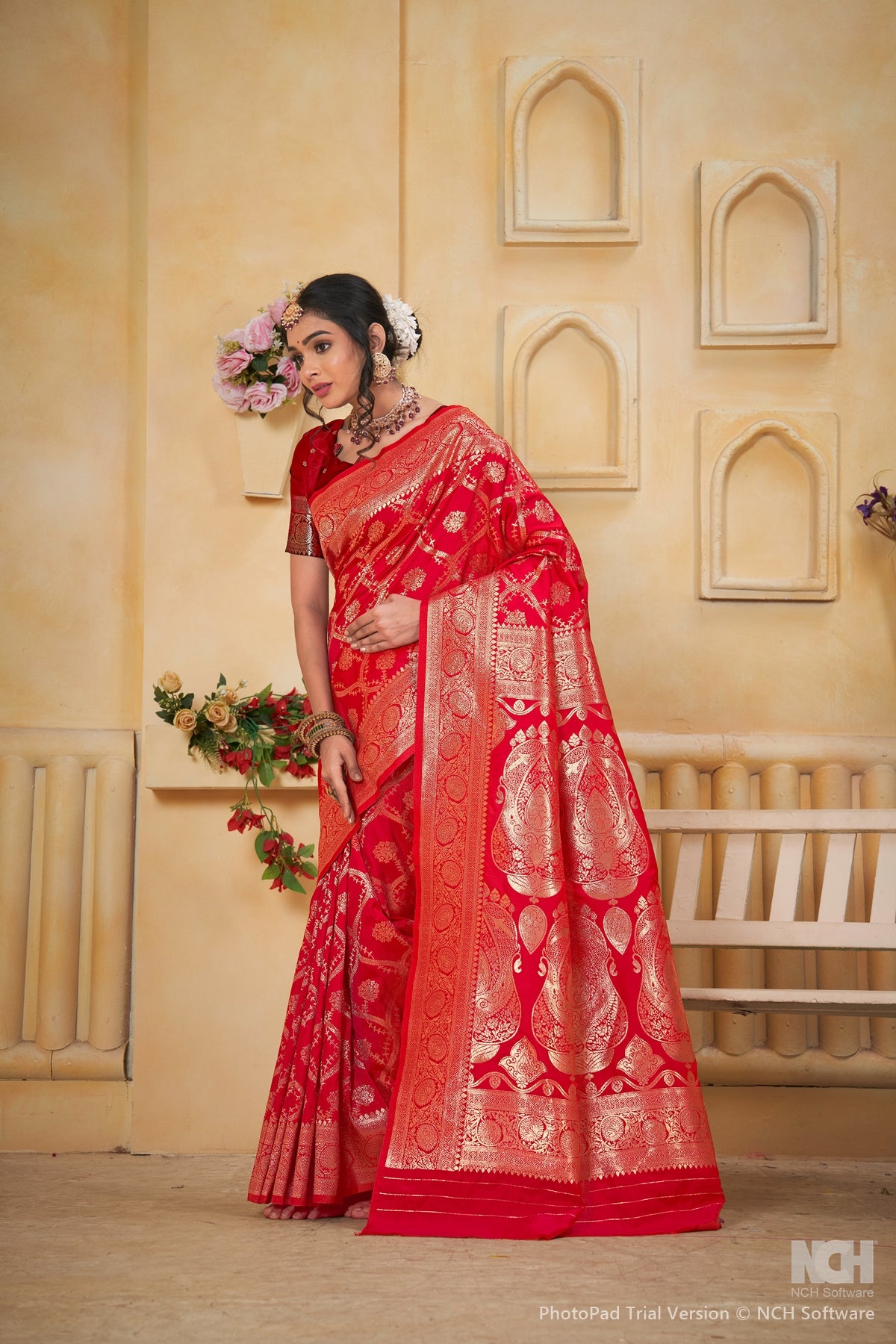 Pink Art Silk Saree for Women with Ethnic Prints and Blouse