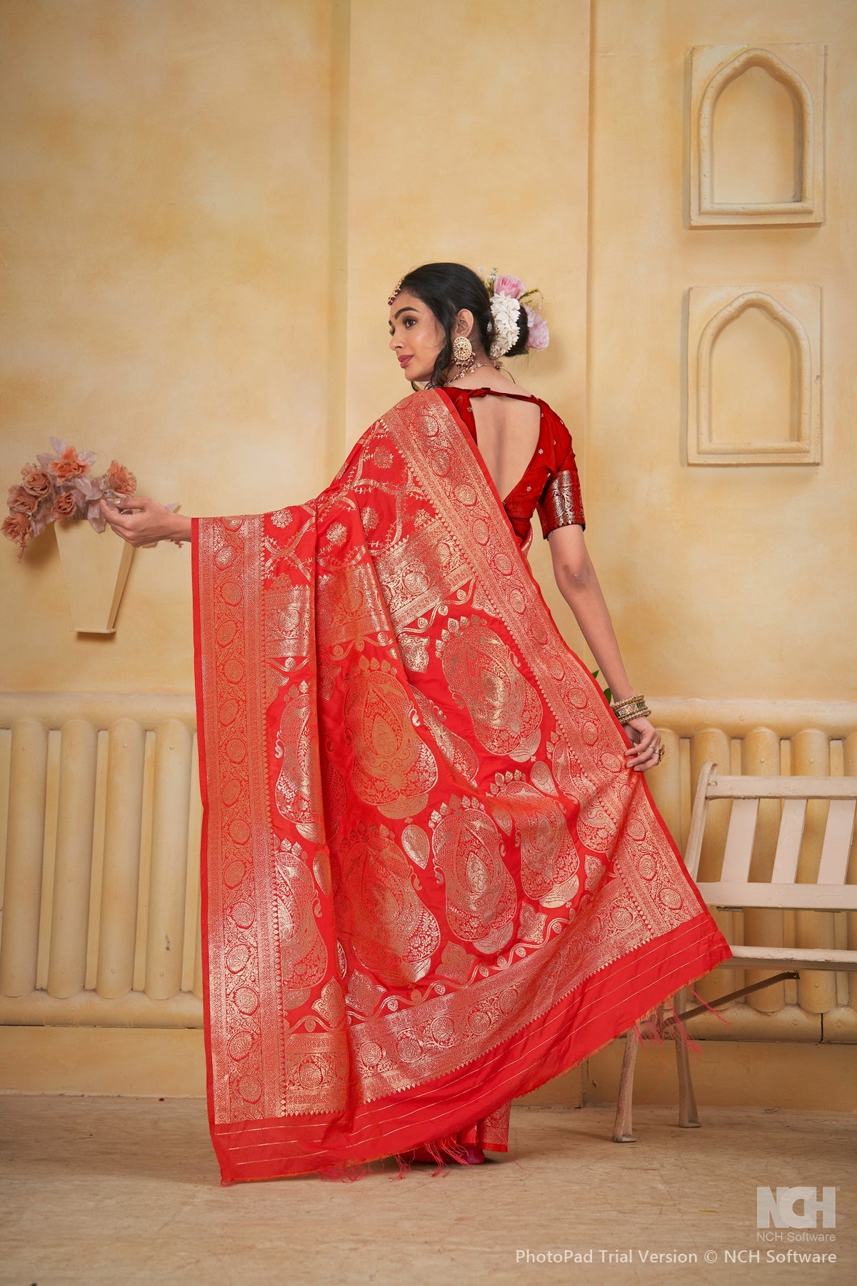 Pink Art Silk Saree for Women with Ethnic Prints and Blouse