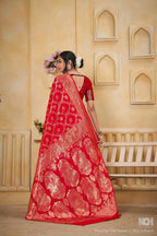 Red Art Silk Saree for Women with Ethnic Prints and Blouse