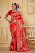 Red Art Silk Saree for Women with Ethnic Prints and Blouse