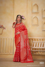 Red Art Silk Saree for Women with Ethnic Prints and Blouse