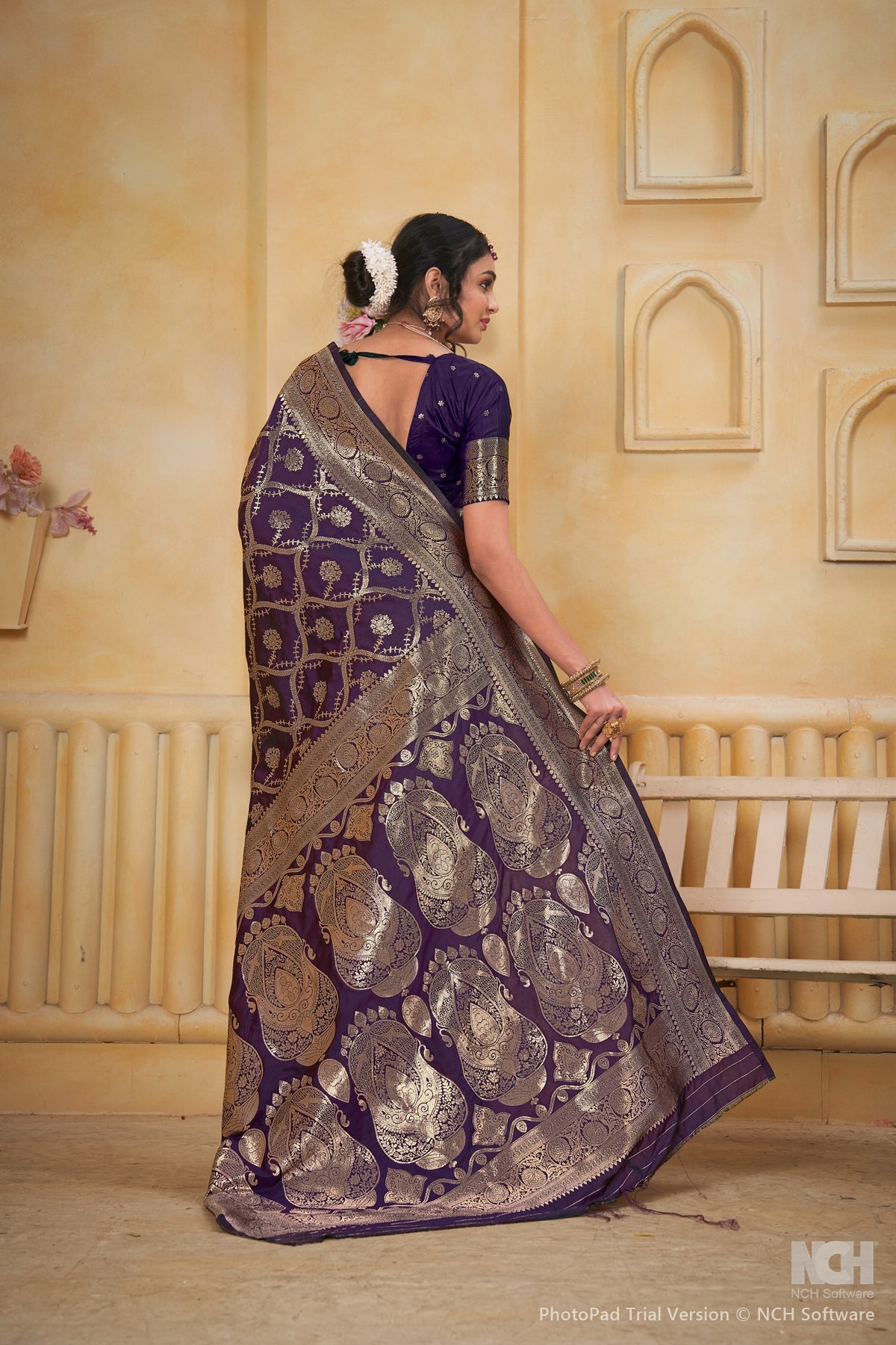 Wine Art Silk Saree for Women with Ethnic Prints and Blouse
