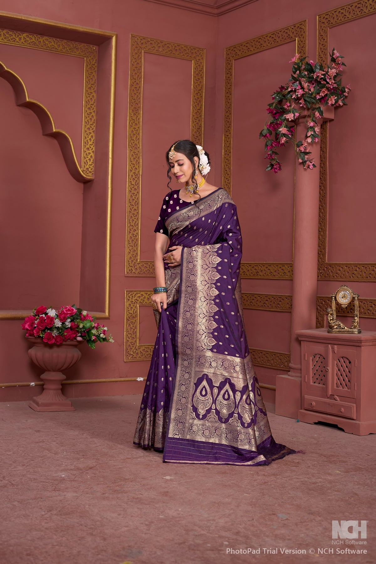 Wine Art Silk Saree for Women – Elegant Traditional Ethnic Wear