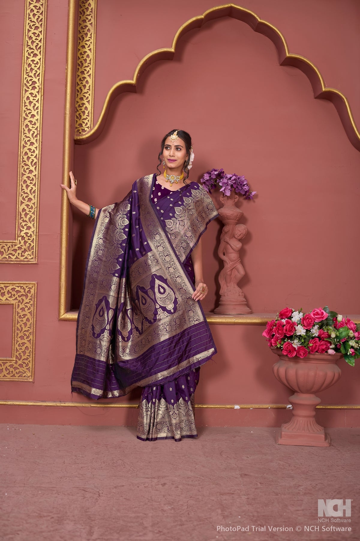 Wine Art Silk Saree for Women – Elegant Traditional Ethnic Wear