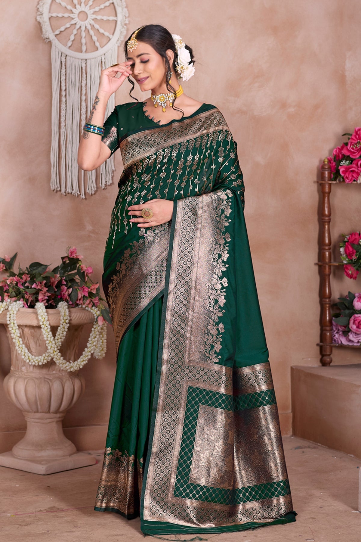 Green Banarasi Silk Saree for Women – Traditional Ethnic Wear