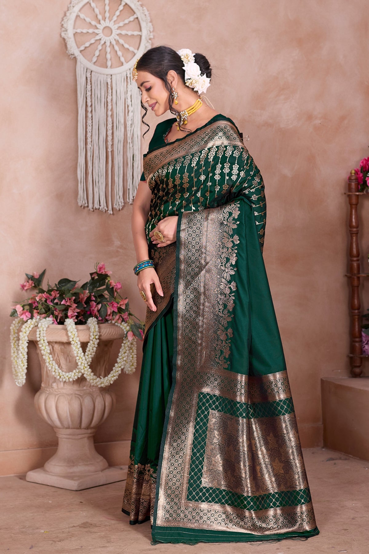 Green Banarasi Silk Saree for Women – Traditional Ethnic Wear