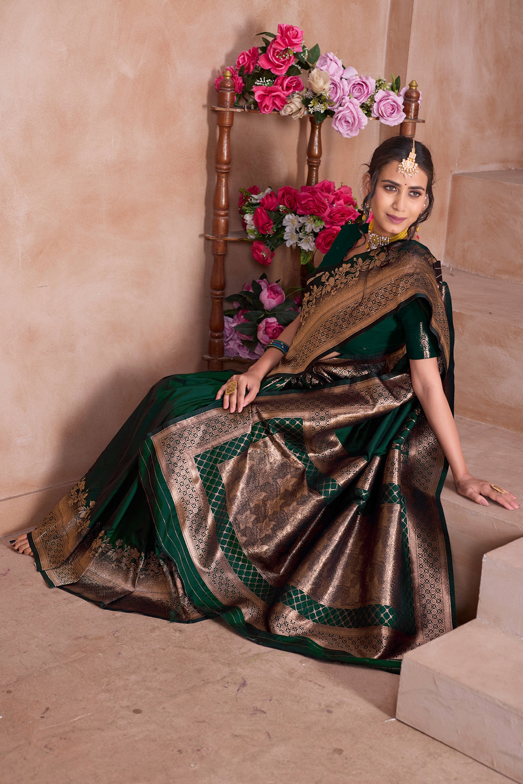 Green Banarasi Silk Saree for Women – Traditional Ethnic Wear