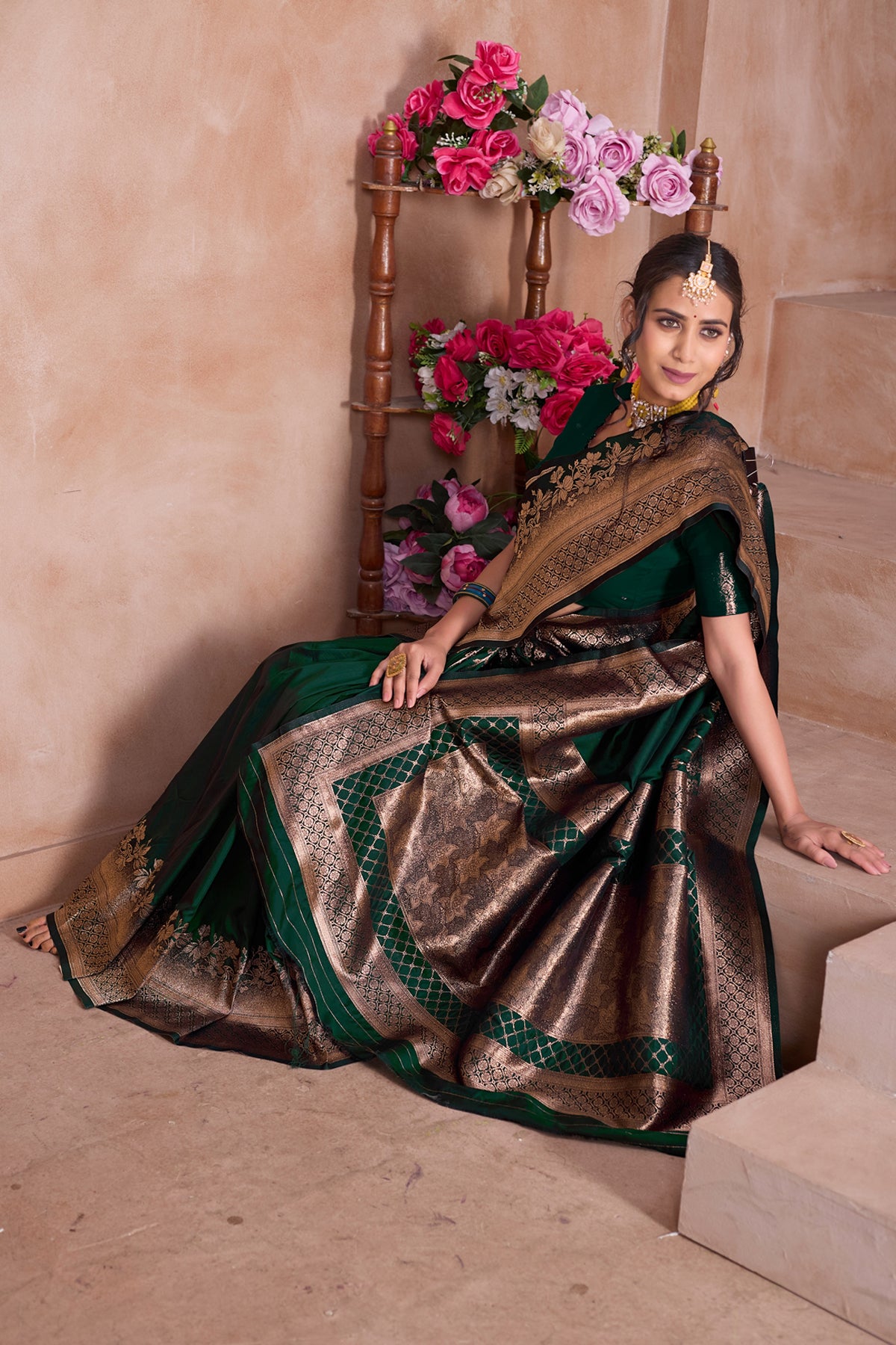 Green Banarasi Silk Saree for Women – Traditional Ethnic Wear