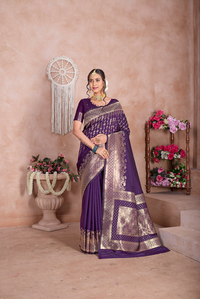 Wine Banarasi Silk Saree for Women – Traditional Ethnic Wear