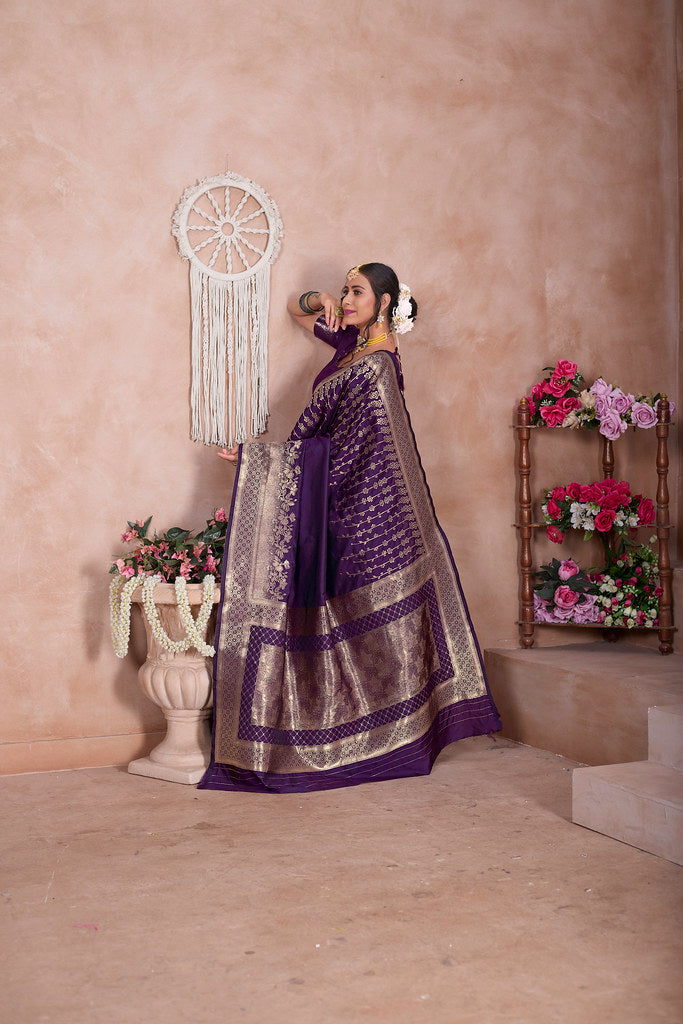 Wine Banarasi Silk Saree for Women – Traditional Ethnic Wear