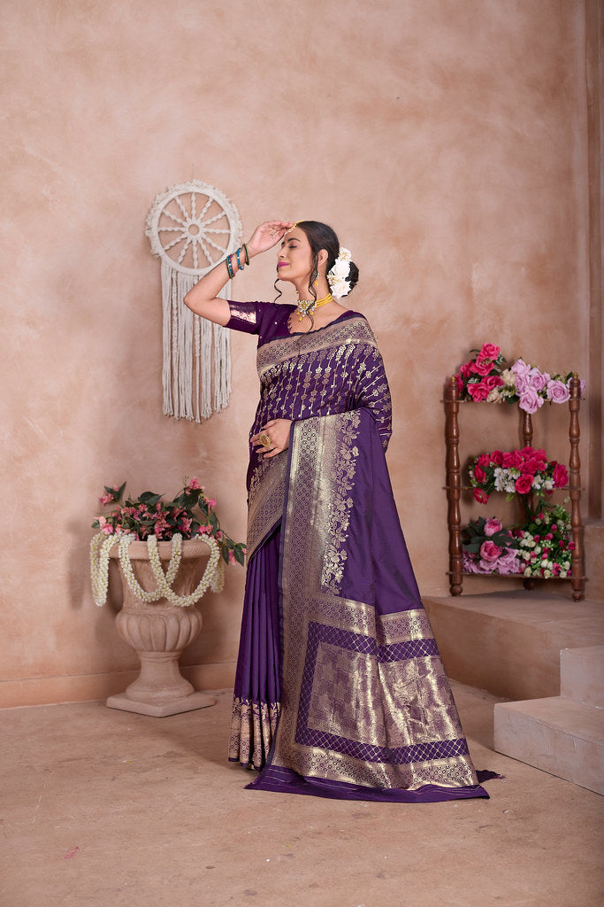 Wine Banarasi Silk Saree for Women – Traditional Ethnic Wear