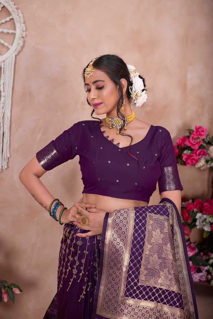 Wine Banarasi Silk Saree for Women – Traditional Ethnic Wear