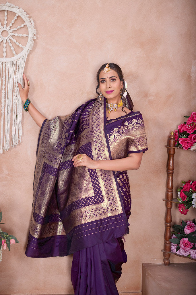 Wine Banarasi Silk Saree for Women – Traditional Ethnic Wear