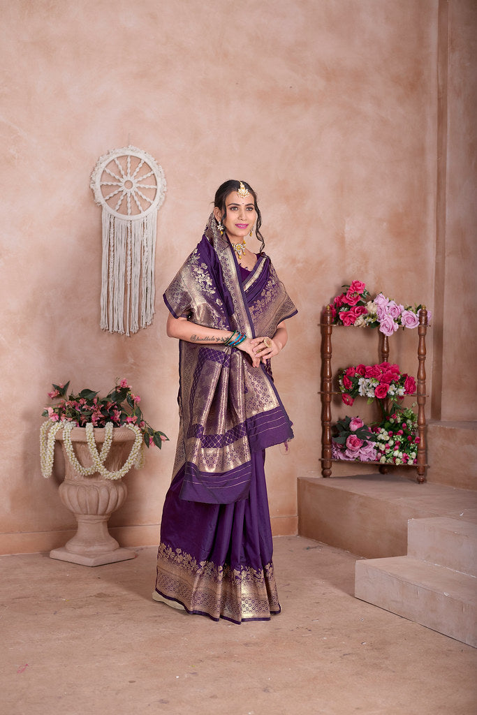 Wine Banarasi Silk Saree for Women – Traditional Ethnic Wear