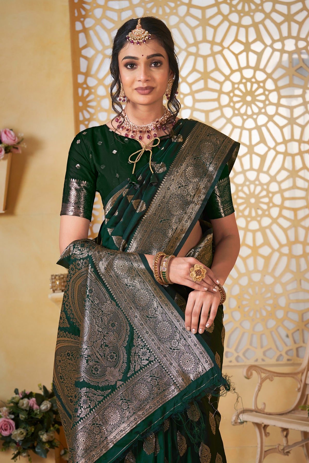 Green Banarasi Silk Saree for Women – Elegant Ethnic Wear