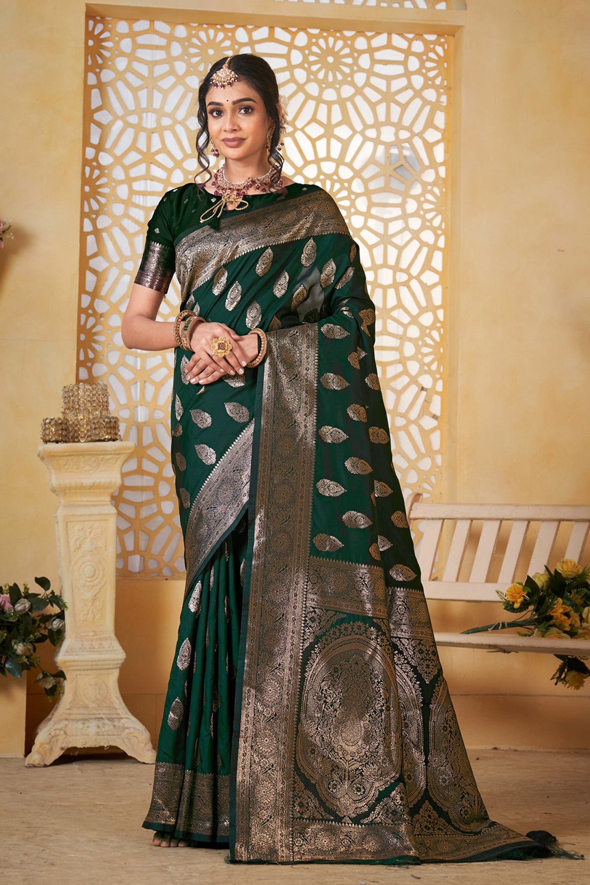 Green Banarasi Silk Saree for Women – Elegant Ethnic Wear