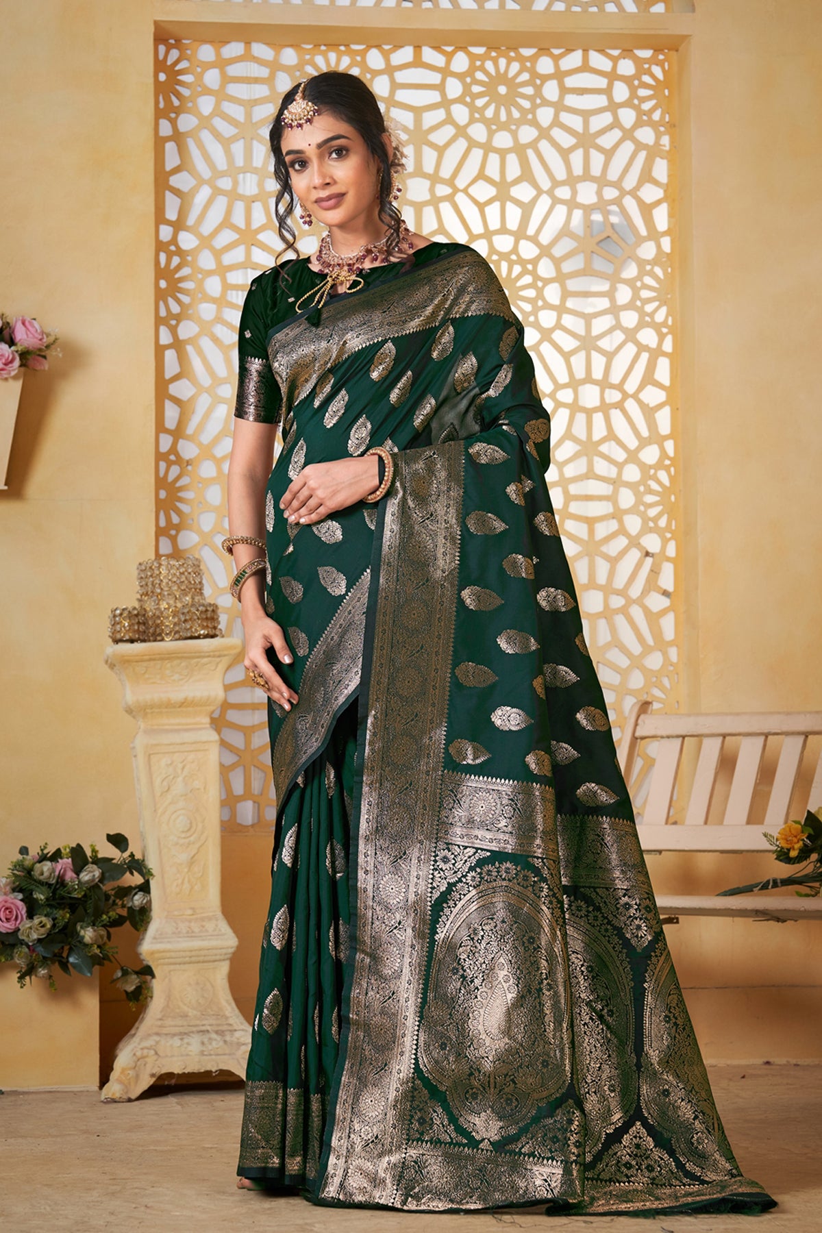Green Banarasi Silk Saree for Women – Elegant Ethnic Wear