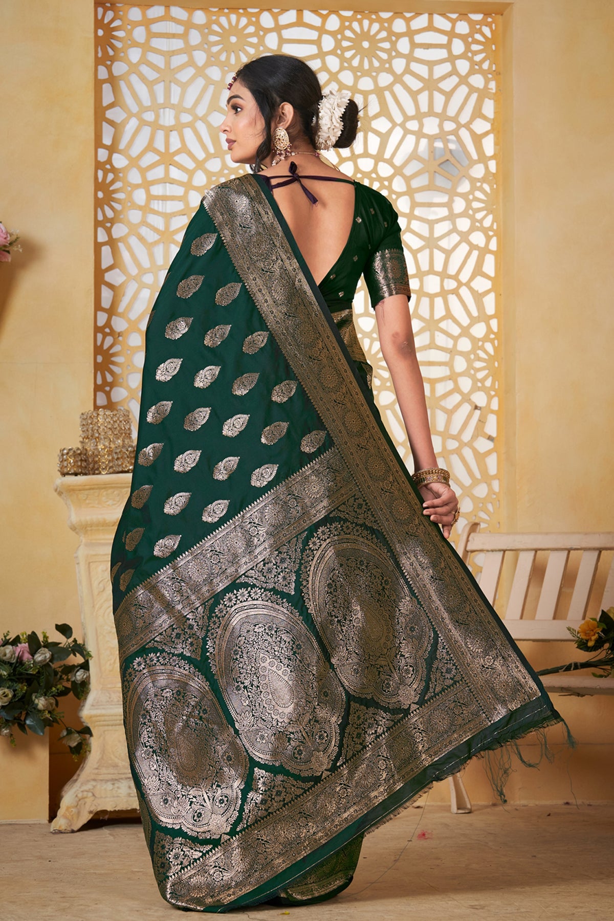 Green Banarasi Silk Saree for Women – Elegant Ethnic Wear
