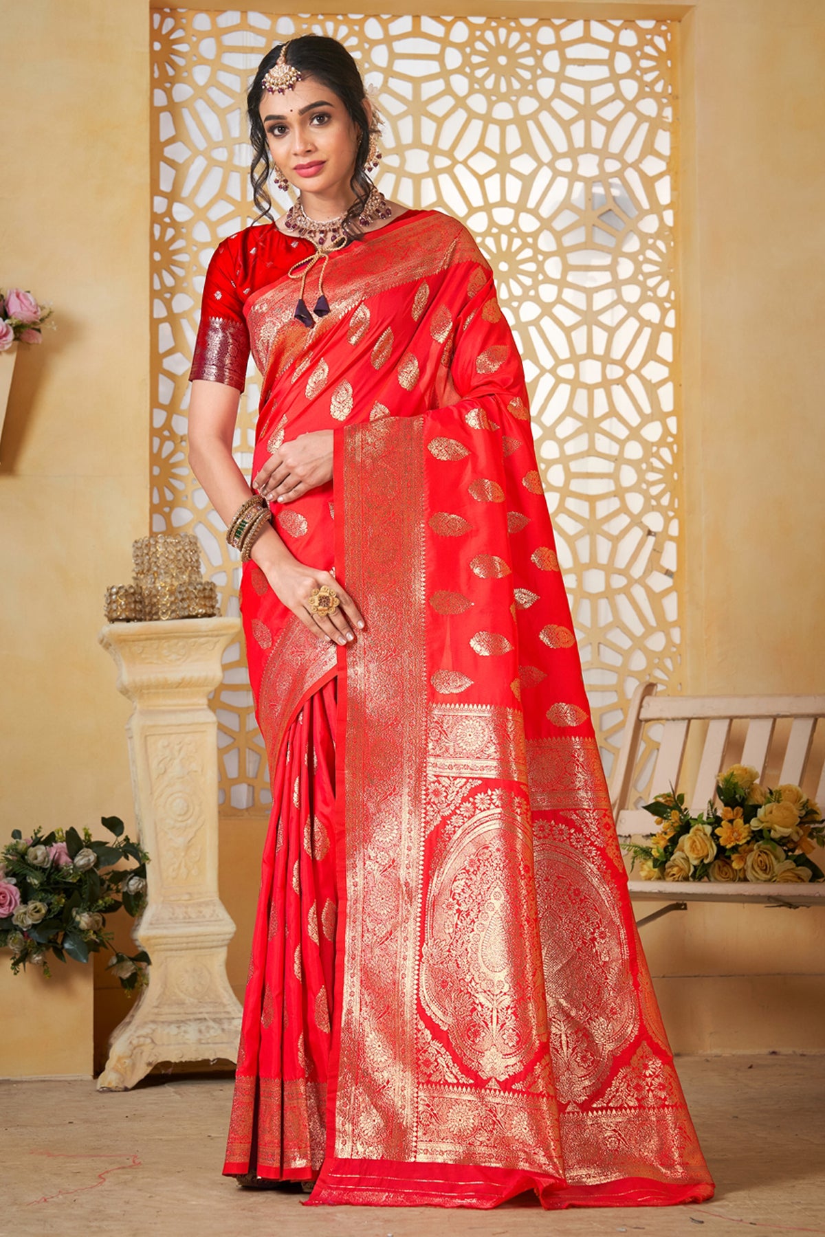 Red Banarasi Silk Saree for Women – Elegant Ethnic Wear