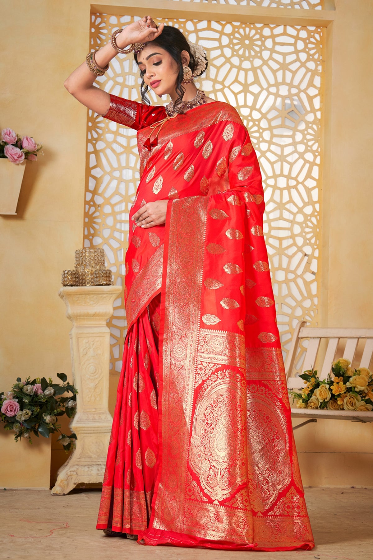 Red Banarasi Silk Saree for Women – Elegant Ethnic Wear