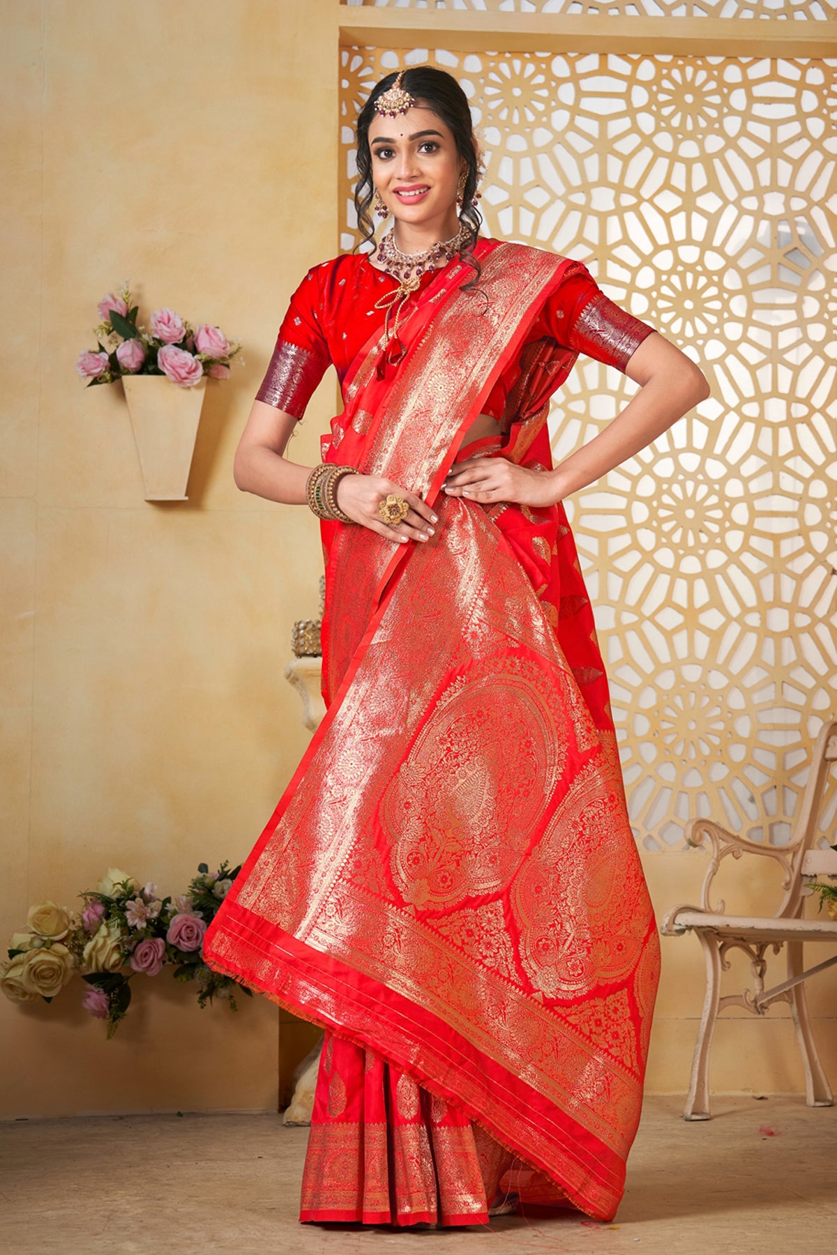 Red Banarasi Silk Saree for Women – Elegant Ethnic Wear