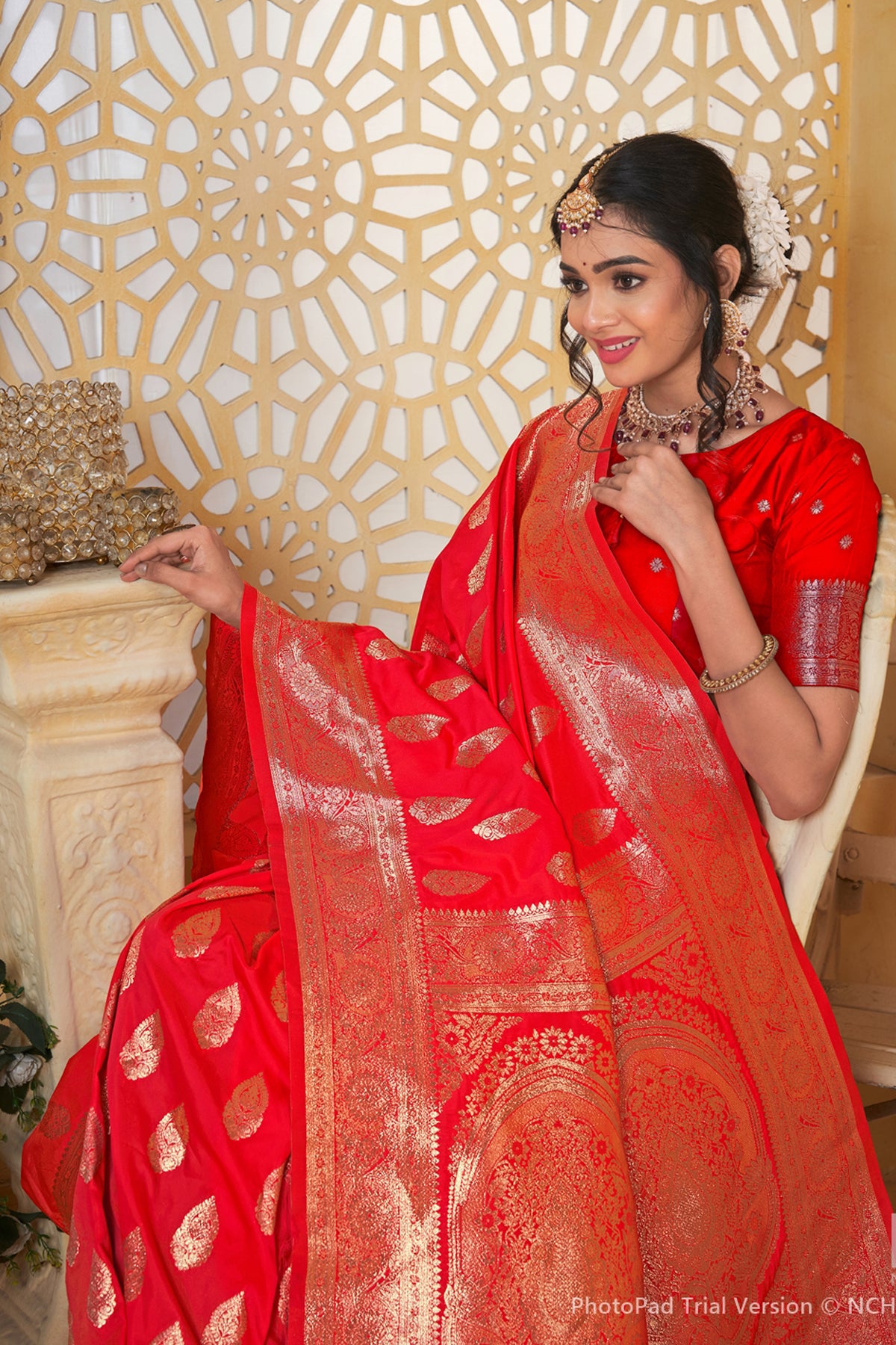 Red Banarasi Silk Saree for Women – Elegant Ethnic Wear
