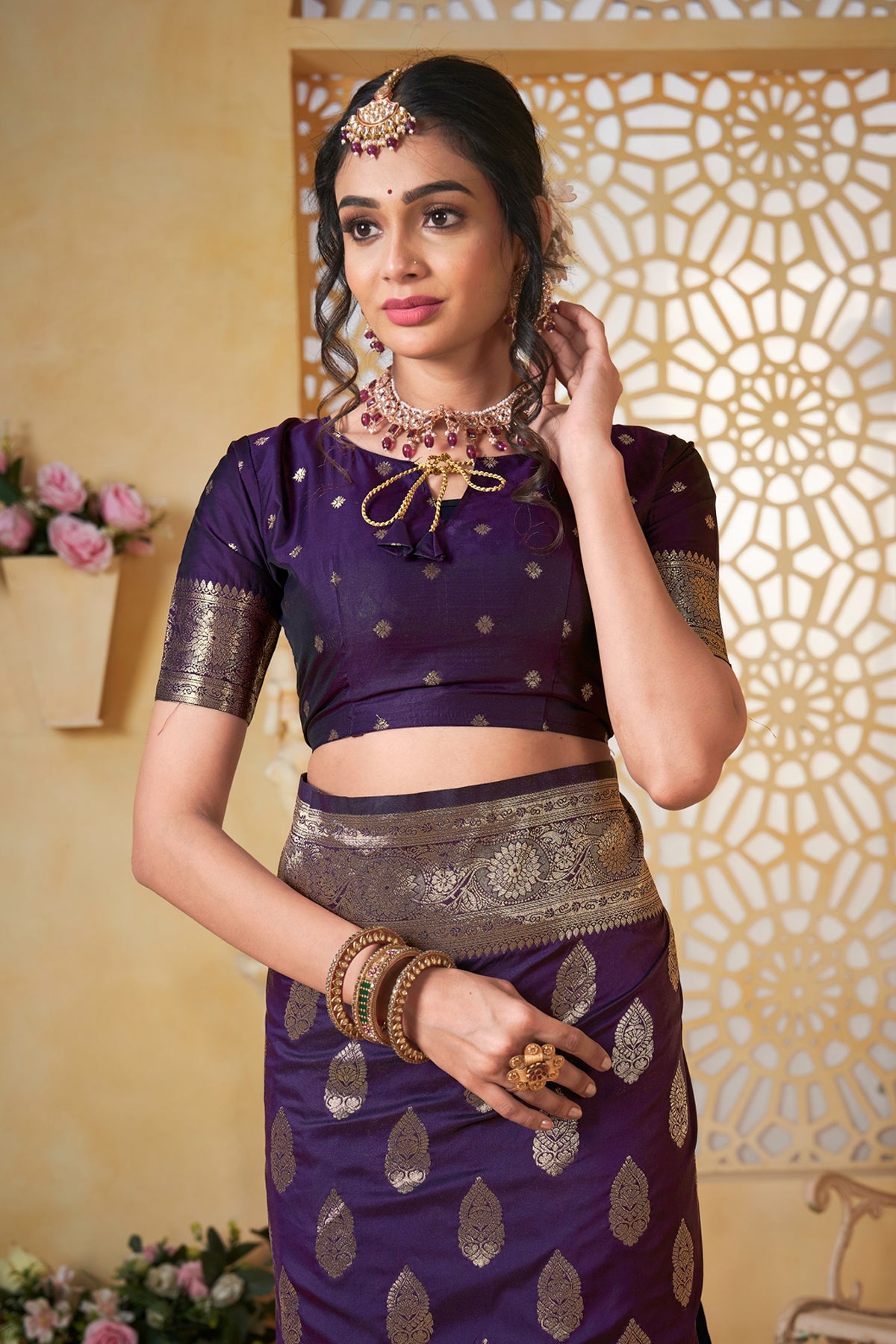 Wine Banarasi Silk Saree for Women – Elegant Ethnic Wear