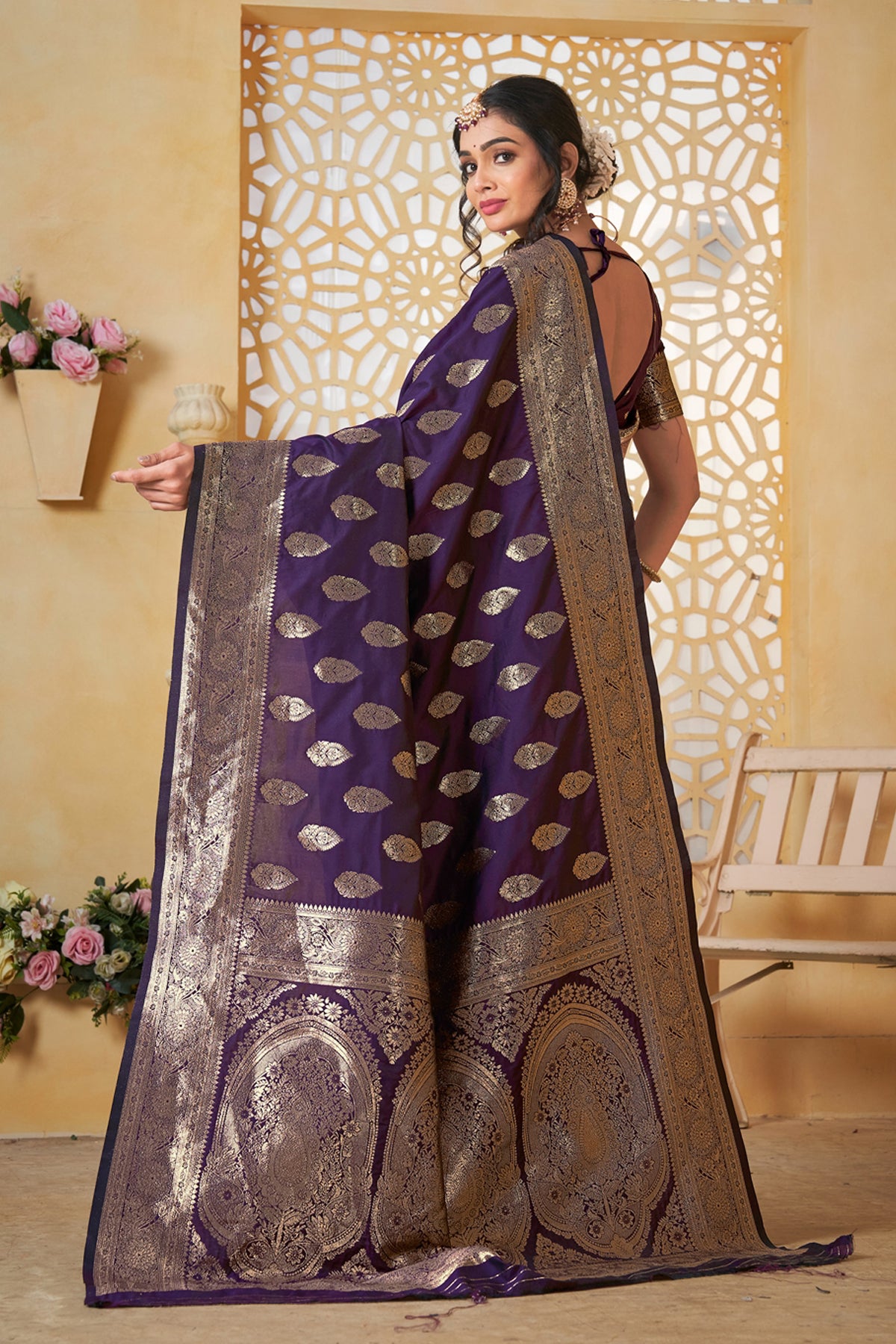 Wine Banarasi Silk Saree for Women – Elegant Ethnic Wear
