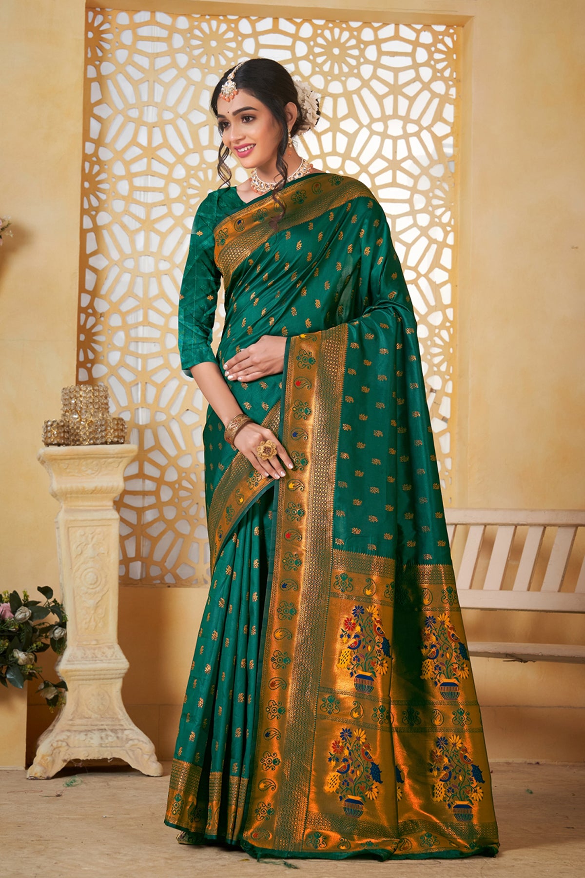 Green Art Silk Banarasi Saree for Women – Traditional Ethnic Wear