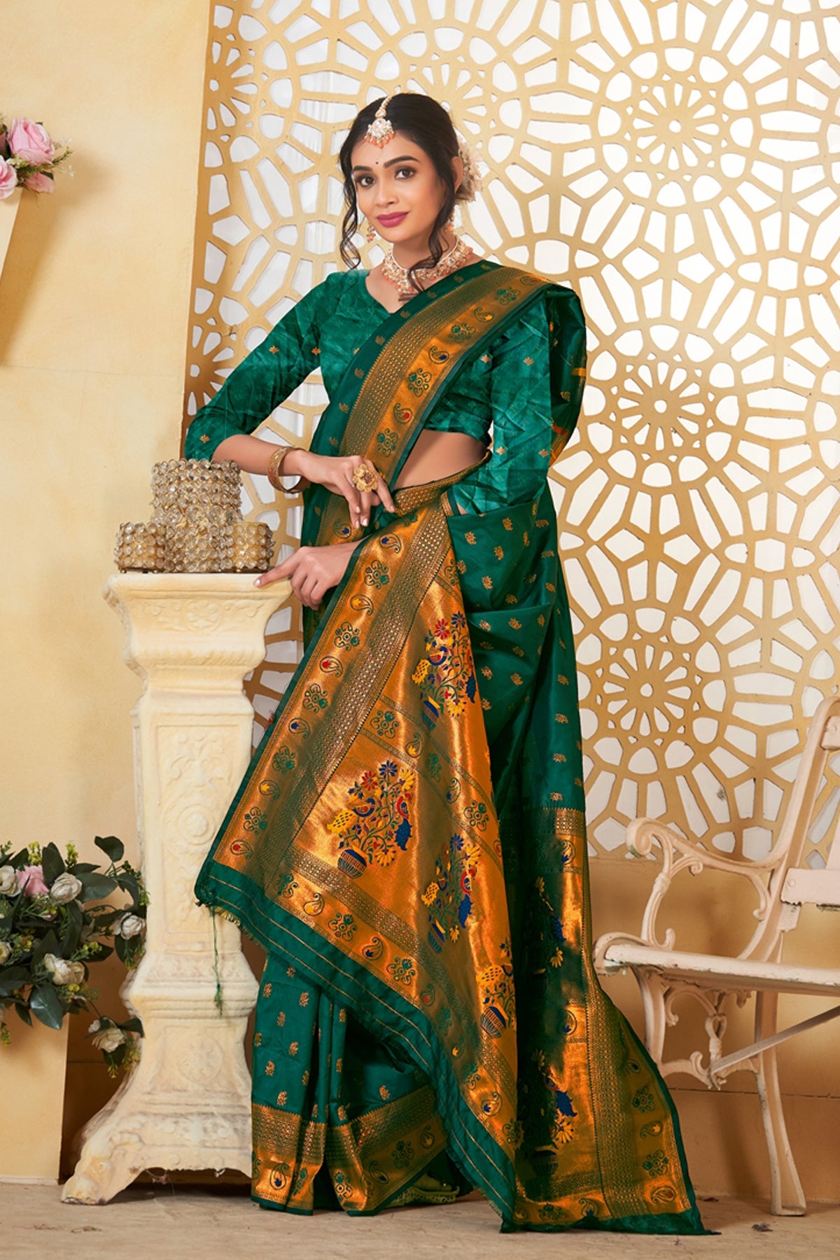 Green Art Silk Banarasi Saree for Women – Traditional Ethnic Wear