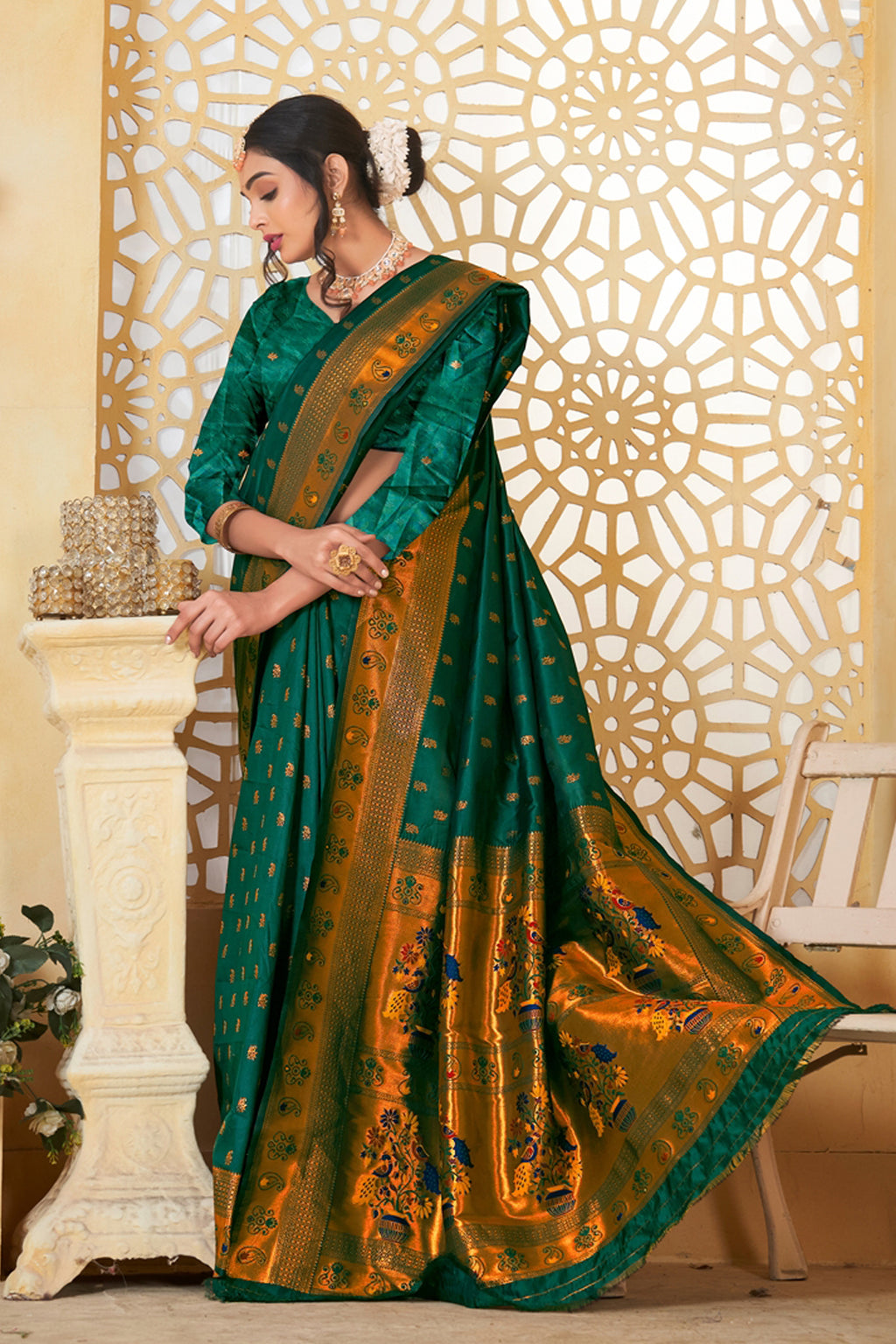 Green Art Silk Banarasi Saree for Women – Traditional Ethnic Wear