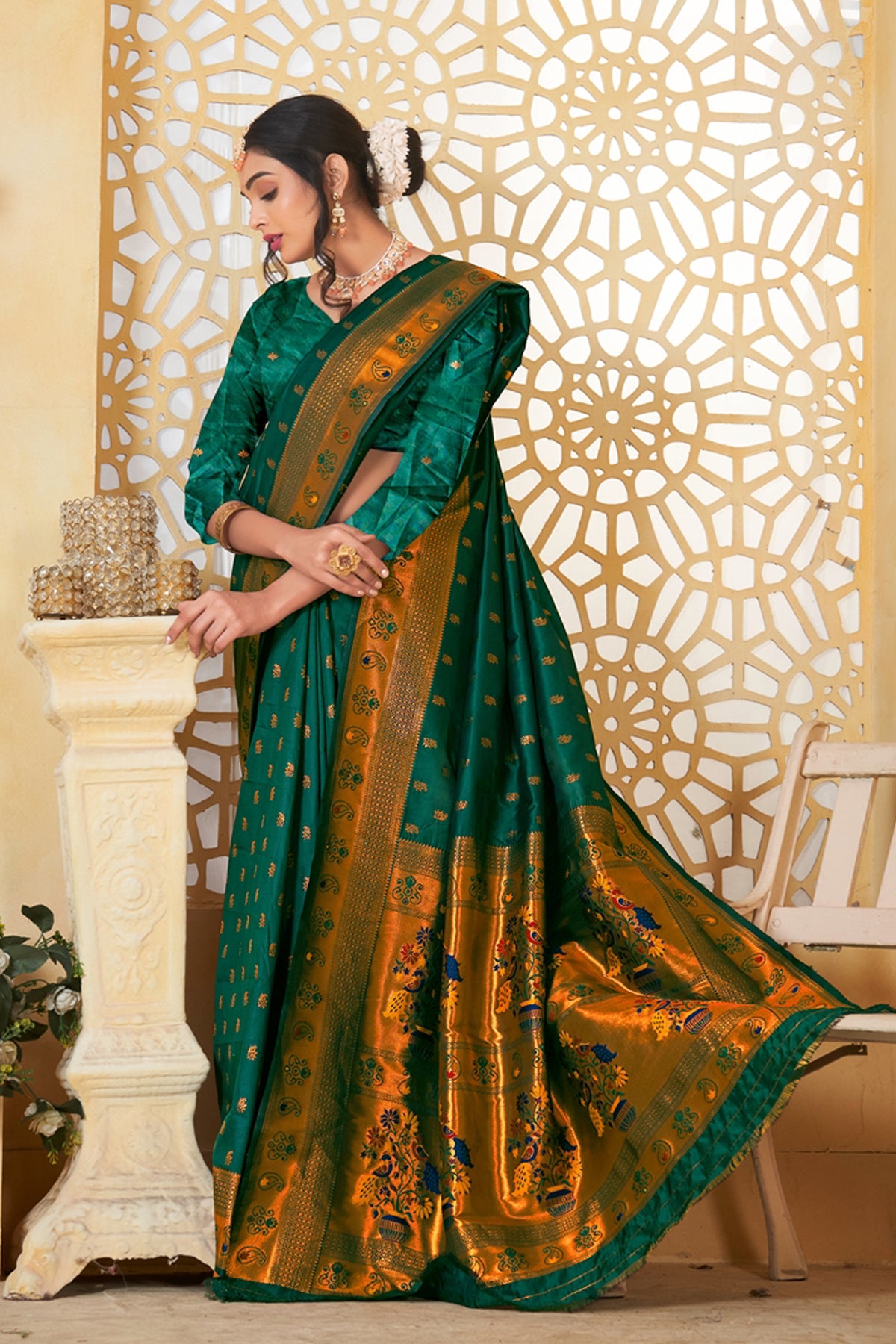 Green Art Silk Banarasi Saree for Women – Traditional Ethnic Wear