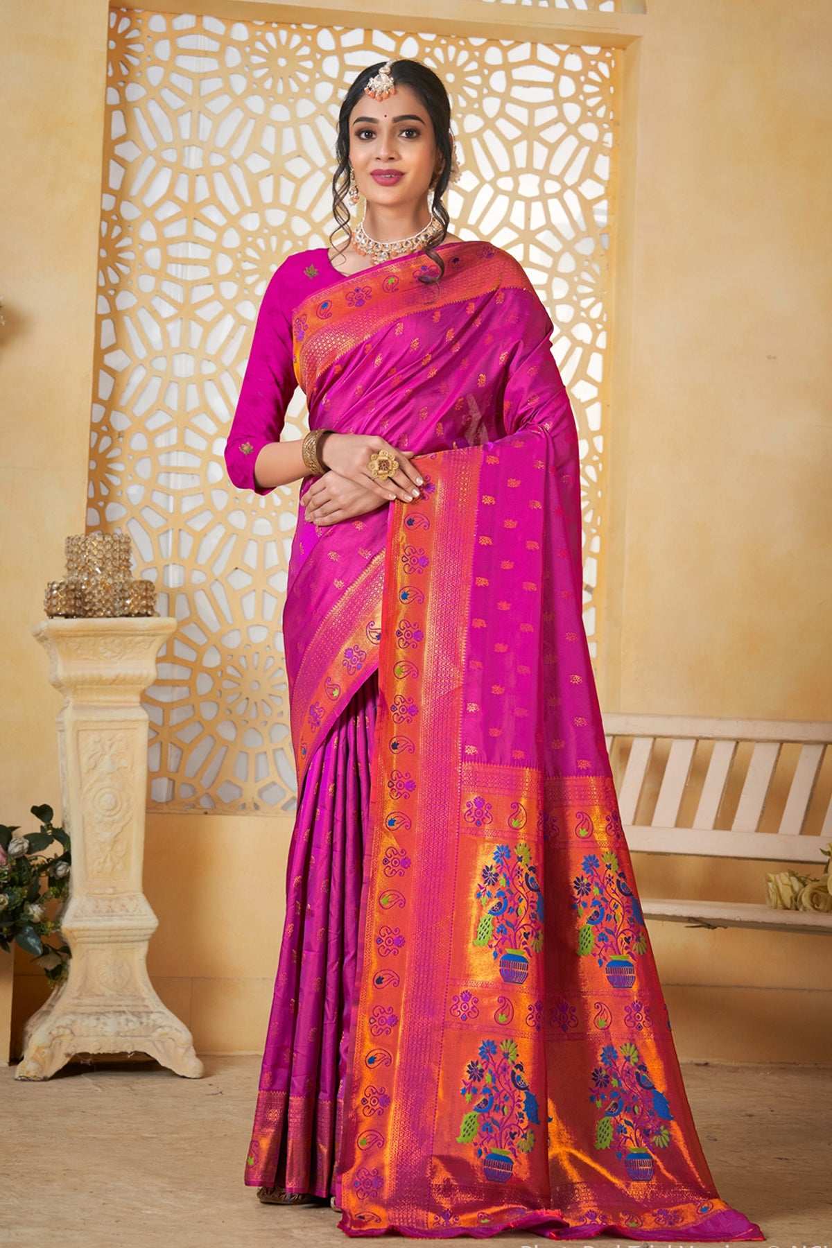 Magenta Art Silk Banarasi Saree for Women – Traditional Ethnic Wear