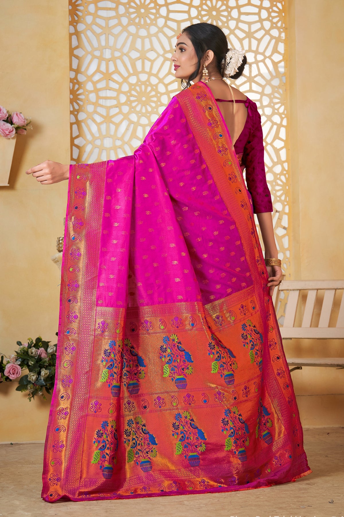Magenta Art Silk Banarasi Saree for Women – Traditional Ethnic Wear