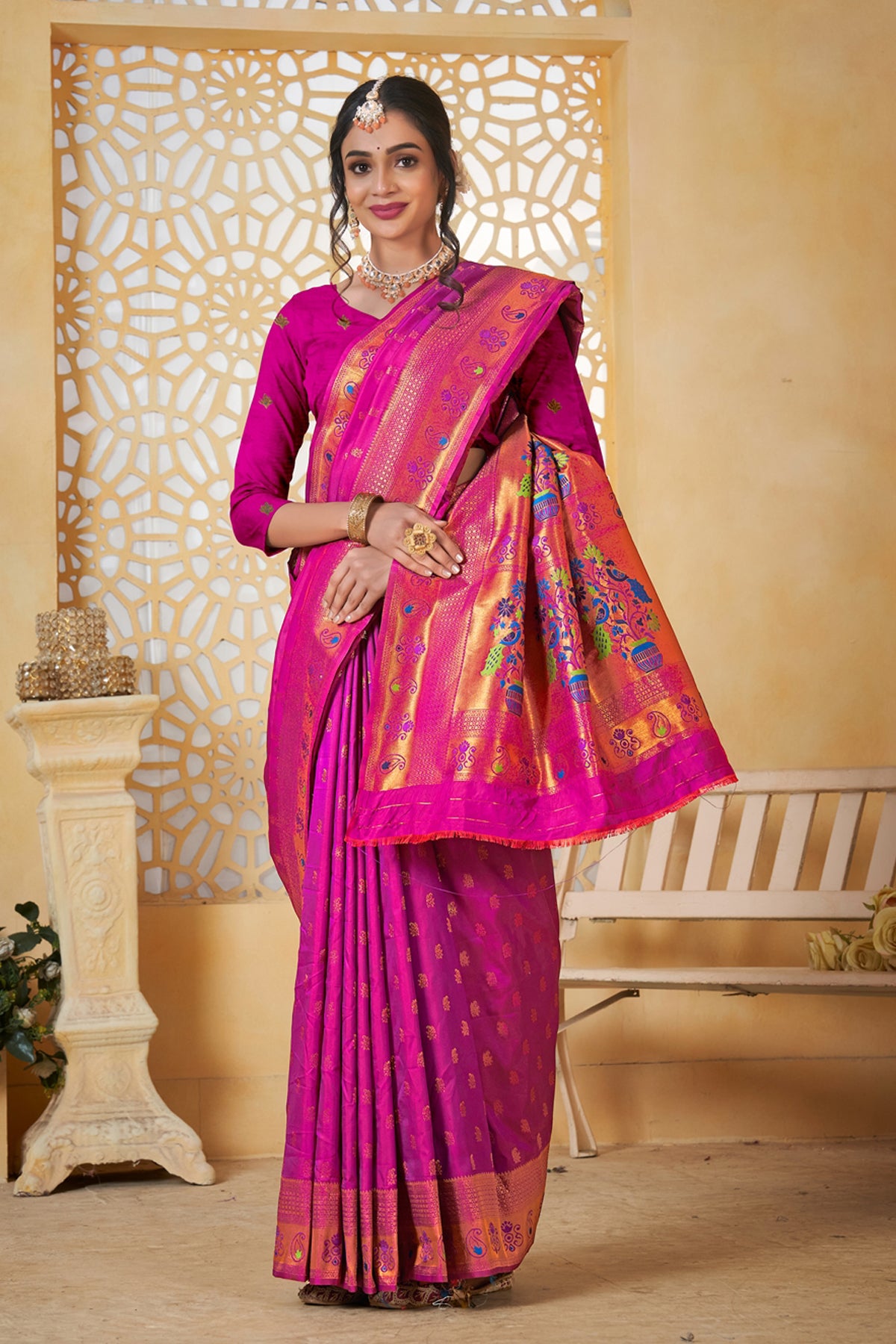 Magenta Art Silk Banarasi Saree for Women – Traditional Ethnic Wear