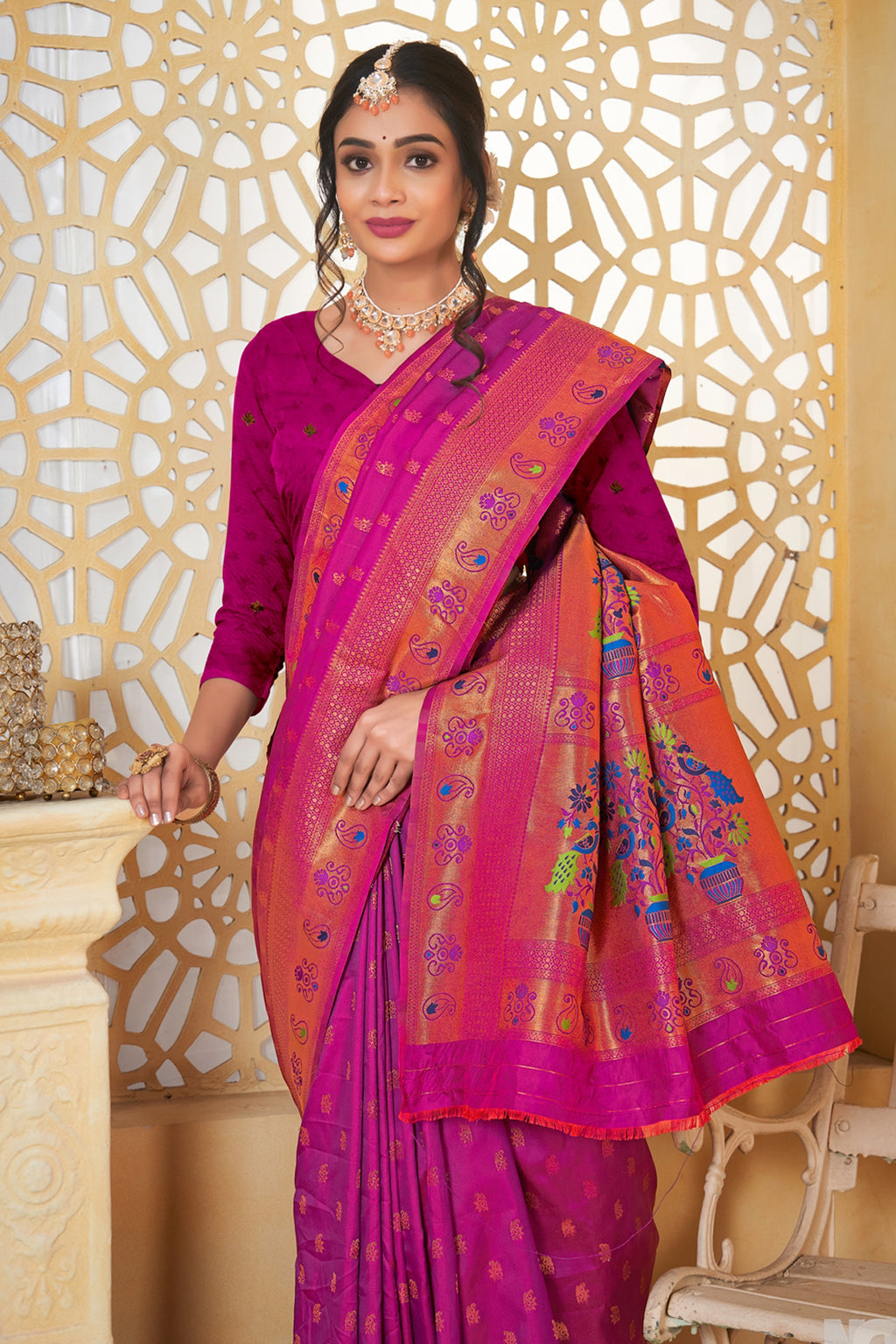 Magenta Art Silk Banarasi Saree for Women – Traditional Ethnic Wear
